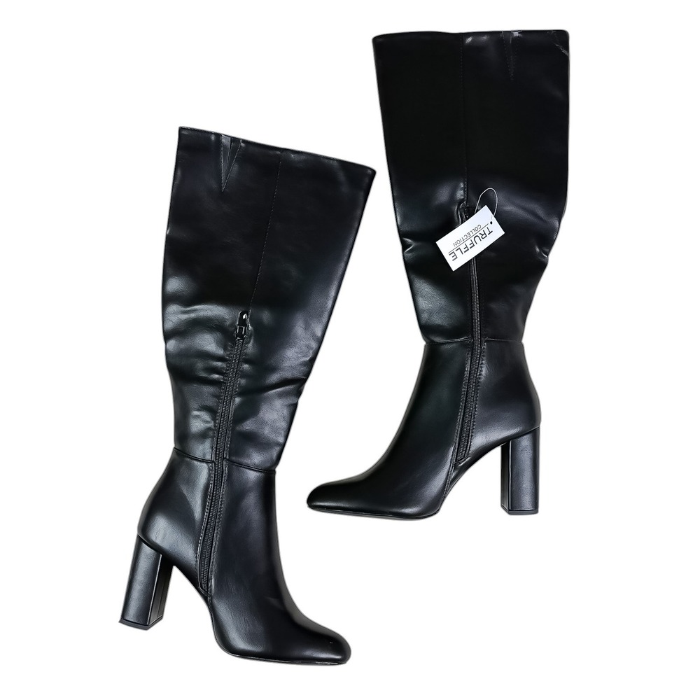 Black Knee High Wide Fit Block Heeled Boots Minimalist Sleek Indie Size 8.5 NWT